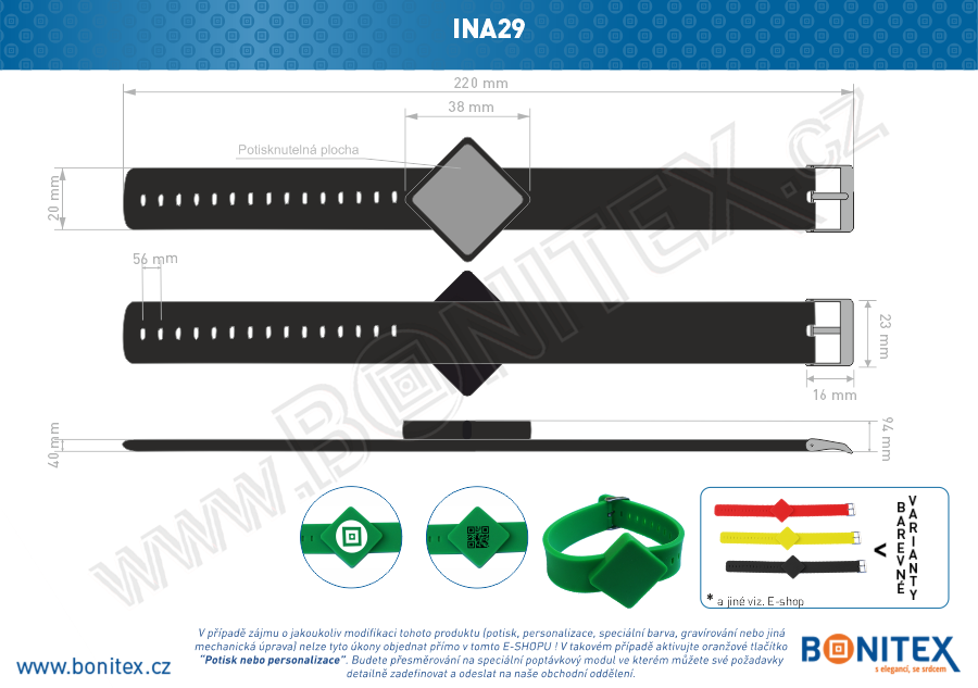 Náramek-silikon-247x20/40mm,kov.spona-s  RFID-125 kHz-černý-botinex