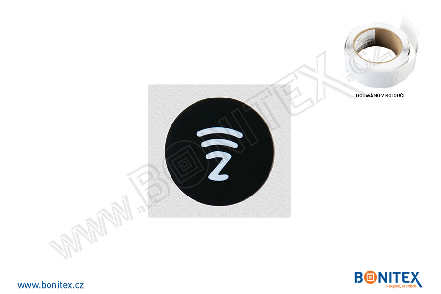 Papírový samolepící tag (kolečko), průměr 30 mm s RFID 13,56 MHz, hliníková anténa, černý-botinex