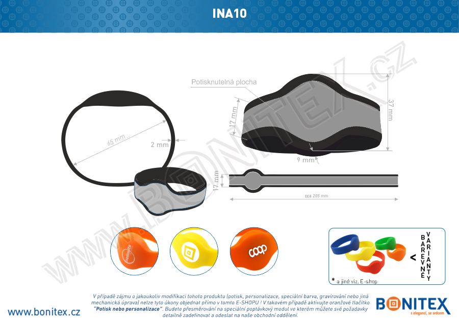 Silikonový náramek, průměr 65mm s RFID 13,56 MHz, černý (SO-21)-botinex