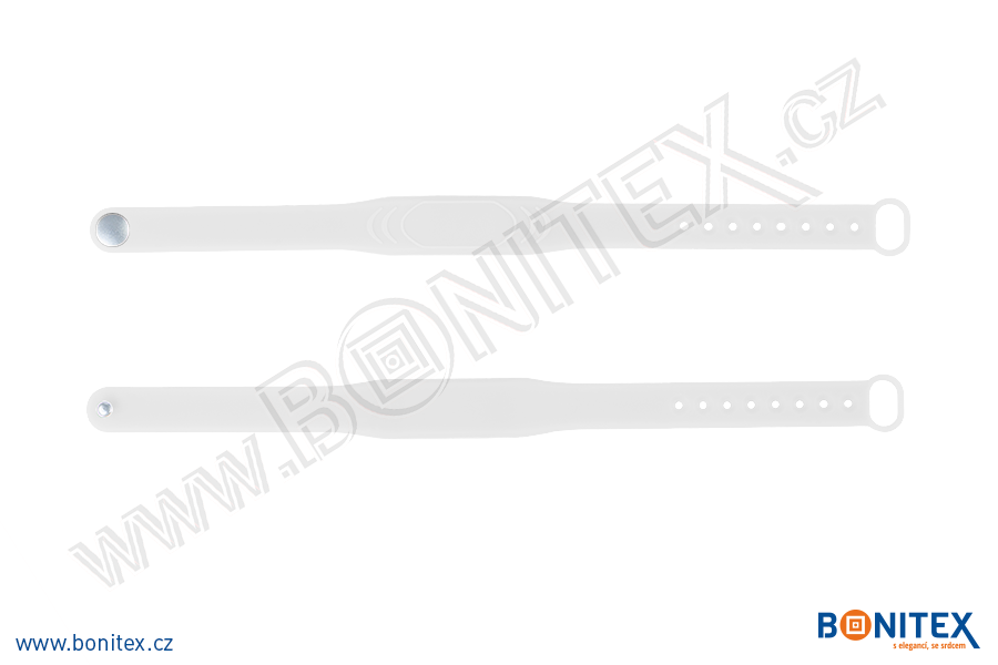 Silikonový náramek 242x13/17mm, kovový knoflík, s RFID 13,56 MHz, bílý-botinex