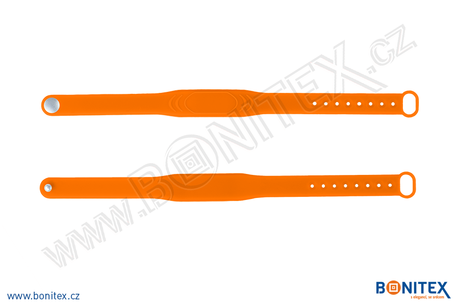 Silikonový náramek 242x13/17mm, kovový knoflík, s RFID 13,56 MHz, oranžový-botinex